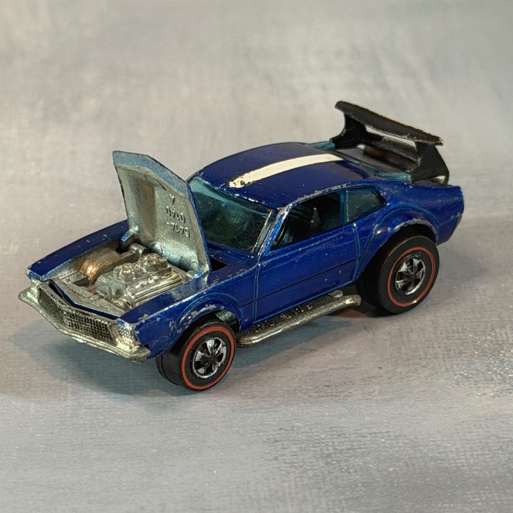 Hot Wheels Redline Mighty Maverick Blue 1969 Hong Kong 6414 Opening Hood Spoiler